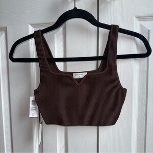 NWT Babaton Notch Brown Ribbed Crop Tank Top